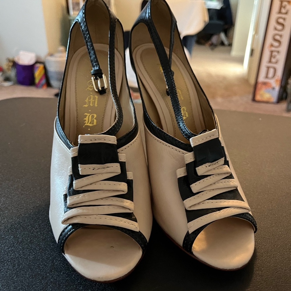 L.A.M.B. Leather peep toe heels
